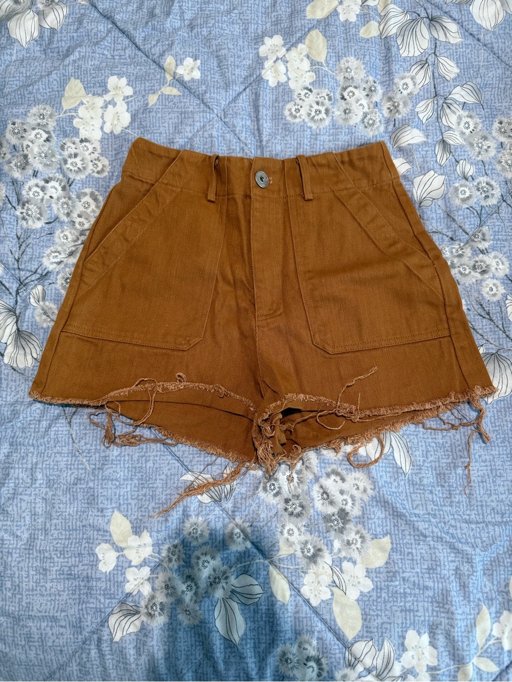 Rust Brown Women's High-Waist Frayed Hem Size Small Fashion Shorts